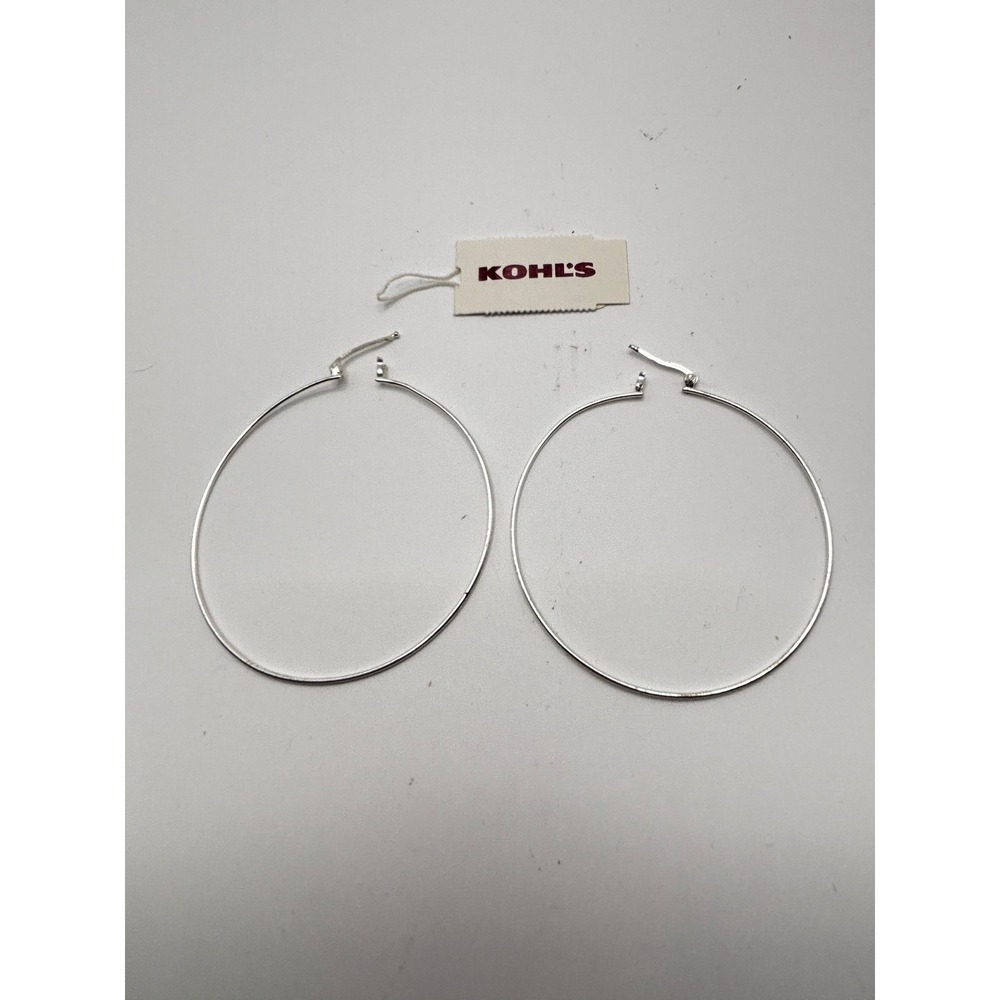 Kohl's Hoop Earrings Womens Large Silver 925 Sterling Silver Polished Thin 2.25"